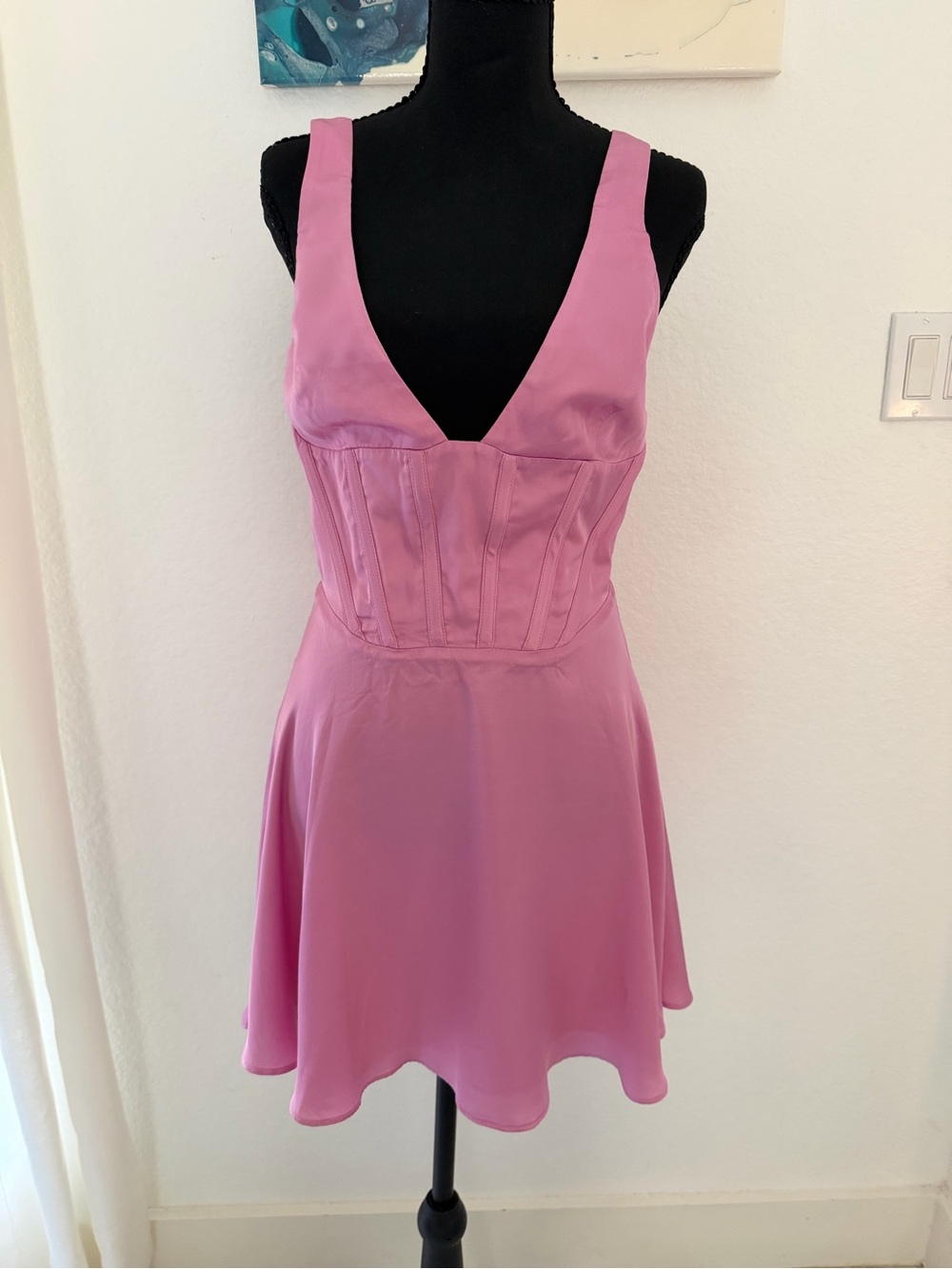 Bardot Pink V-Neck Corset Mini Dress